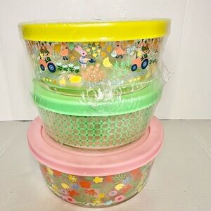 Spritz Glass Food Storage Containers Set of 3 Spring Prints New